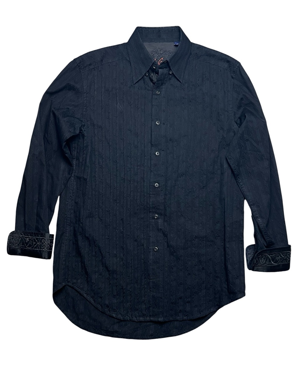 Robert Graham Black Jacquard Flip Cuff Button Up Shirt Small